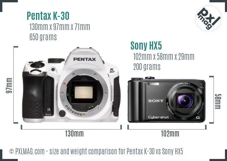Pentax K-30 vs Sony HX5 size comparison