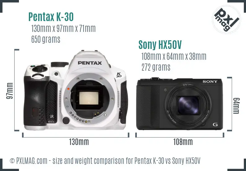 Pentax K-30 vs Sony HX50V size comparison