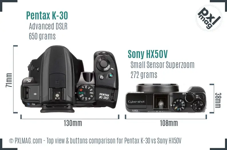 Pentax K-30 vs Sony HX50V top view buttons comparison