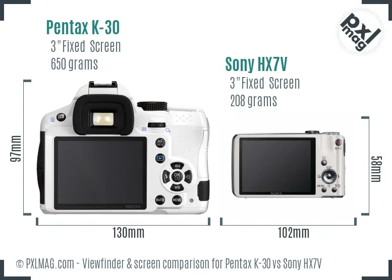 Pentax K-30 vs Sony HX7V Screen and Viewfinder comparison Pentax K-30 vs Sony HX7V Screen and Viewfinder comparison