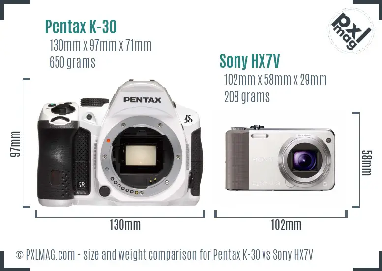 Pentax K-30 vs Sony HX7V size comparison Pentax K-30 vs Sony HX7V size comparison