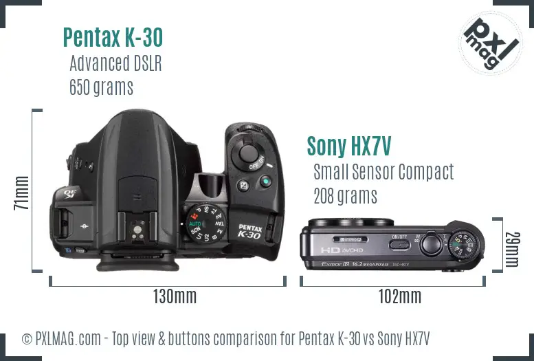 Pentax K-30 vs Sony HX7V top view buttons comparison Pentax K-30 vs Sony HX7V top view buttons comparison