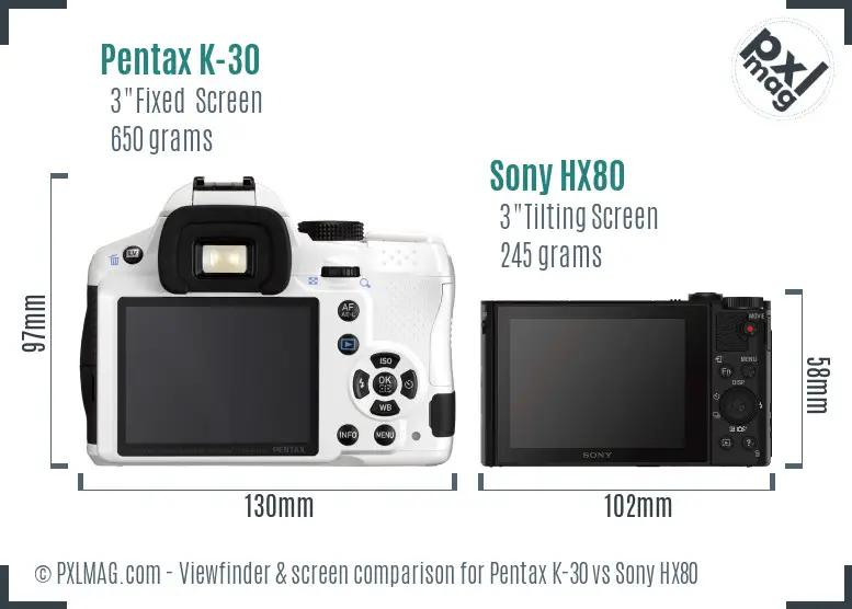 Pentax K-30 vs Sony HX80 Screen and Viewfinder comparison