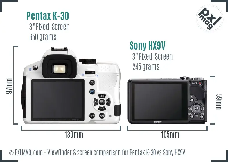 Pentax K-30 vs Sony HX9V Screen and Viewfinder comparison