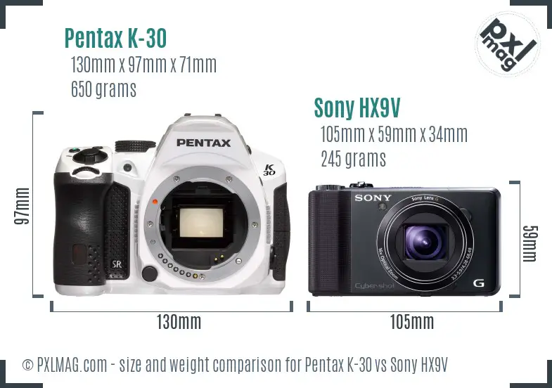 Pentax K-30 vs Sony HX9V size comparison