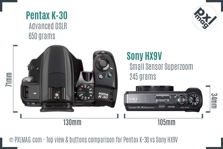 Pentax K-30 vs Sony HX9V top view buttons comparison