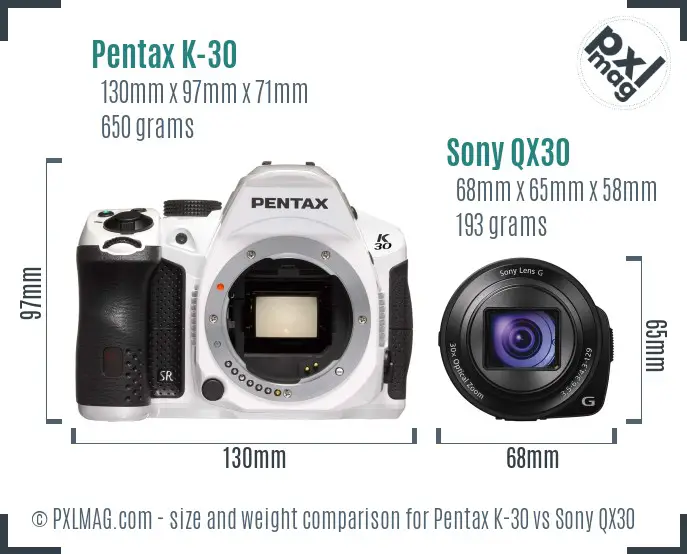 Pentax K-30 vs Sony QX30 size comparison