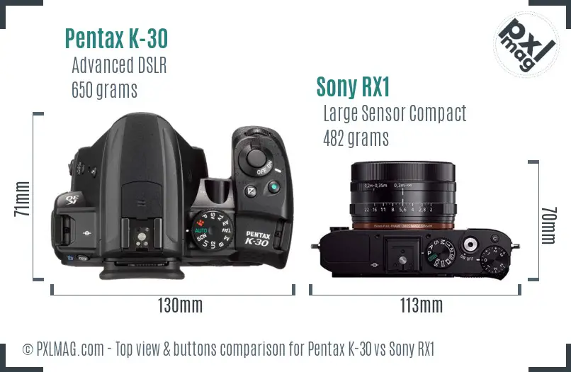 Pentax K-30 vs Sony RX1 top view buttons comparison Pentax K-30 vs Sony RX1 top view buttons comparison