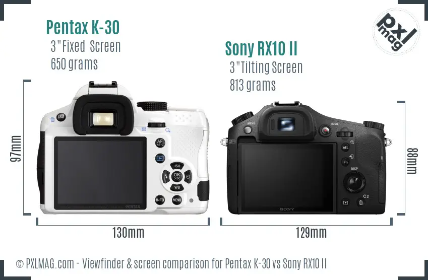 Pentax K-30 vs Sony RX10 II Screen and Viewfinder comparison