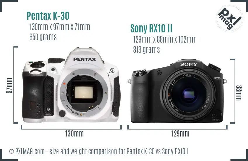 Pentax K-30 vs Sony RX10 II size comparison