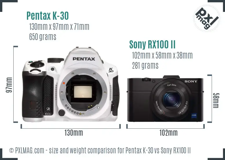 Pentax K-30 vs Sony RX100 II size comparison