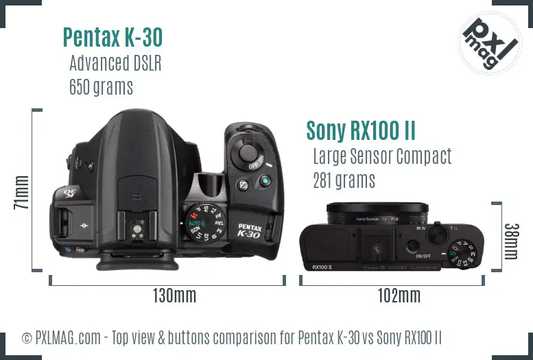 Pentax K-30 vs Sony RX100 II top view buttons comparison