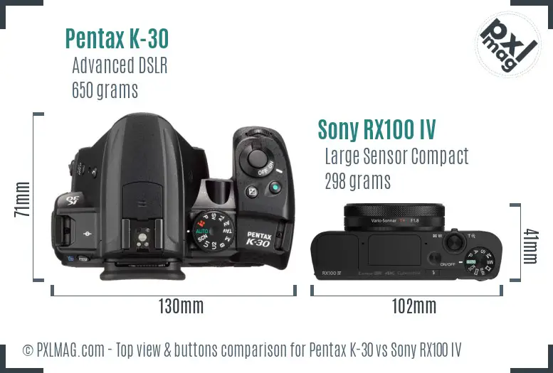 Pentax K-30 vs Sony RX100 IV top view buttons comparison