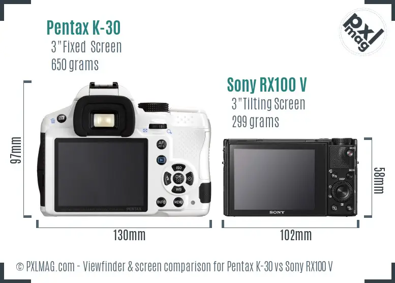 Pentax K-30 vs Sony RX100 V Screen and Viewfinder comparison