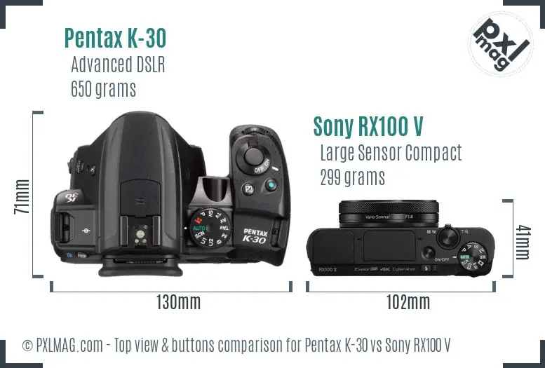 Pentax K-30 vs Sony RX100 V top view buttons comparison