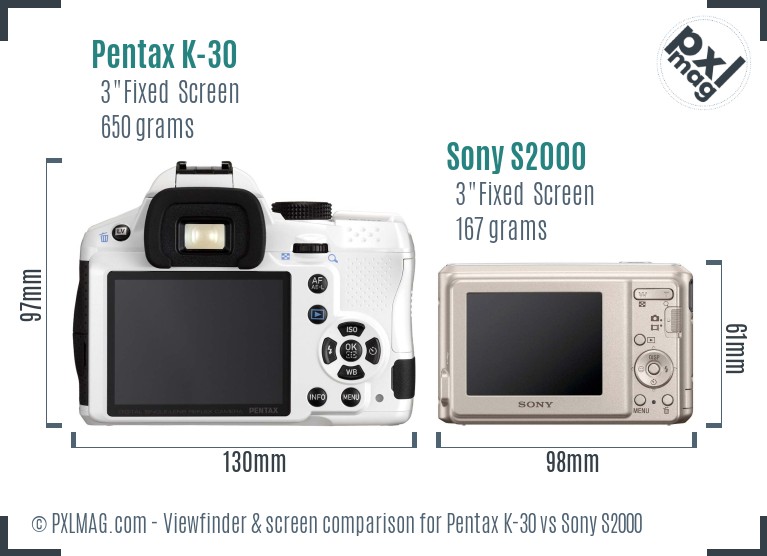 Pentax K-30 vs Sony S2000 Screen and Viewfinder comparison