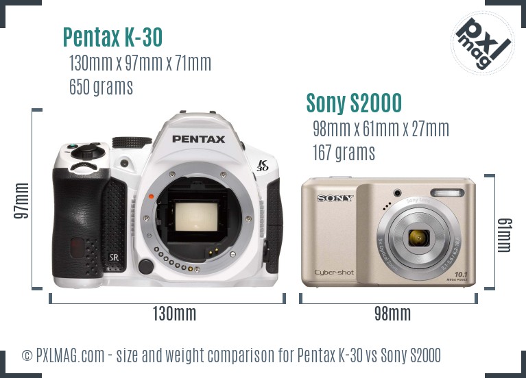 Pentax K-30 vs Sony S2000 size comparison