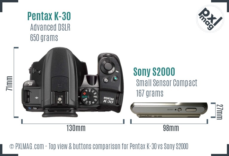 Pentax K-30 vs Sony S2000 top view buttons comparison