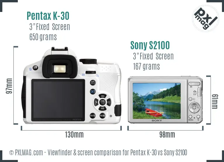 Pentax K-30 vs Sony S2100 Screen and Viewfinder comparison