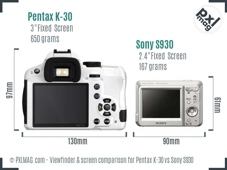 Pentax K-30 vs Sony S930 Screen and Viewfinder comparison Pentax K-30 vs Sony S930 Screen and Viewfinder comparison