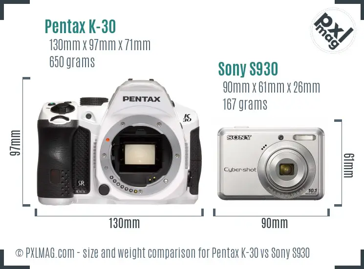 Pentax K-30 vs Sony S930 size comparison Pentax K-30 vs Sony S930 size comparison