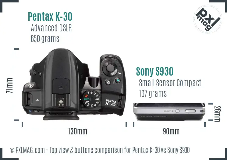 Pentax K-30 vs Sony S930 top view buttons comparison Pentax K-30 vs Sony S930 top view buttons comparison