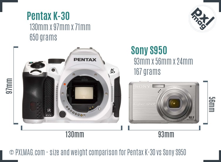 Pentax K-30 vs Sony S950 size comparison