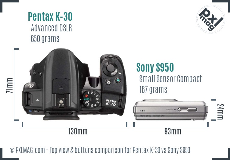 Pentax K-30 vs Sony S950 top view buttons comparison