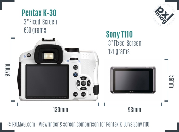 Pentax K-30 vs Sony T110 Screen and Viewfinder comparison