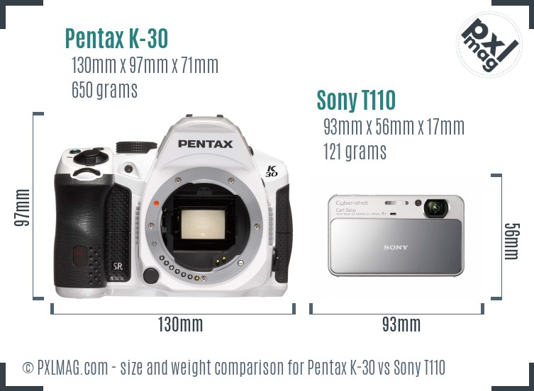 Pentax K-30 vs Sony T110 size comparison