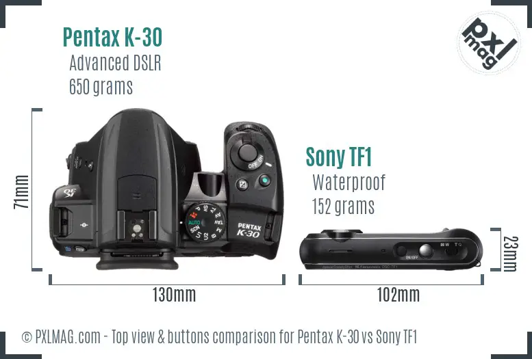 Pentax K-30 vs Sony TF1 top view buttons comparison