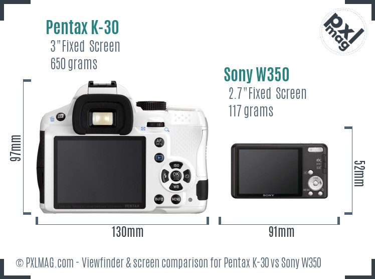 Pentax K-30 vs Sony W350 Screen and Viewfinder comparison