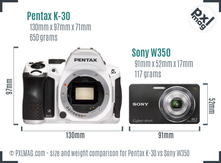 Pentax K-30 vs Sony W350 size comparison
