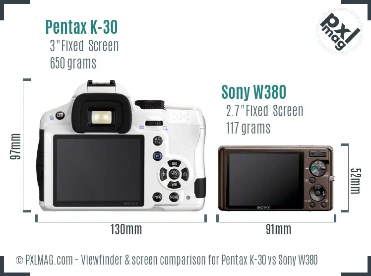 Pentax K-30 vs Sony W380 Screen and Viewfinder comparison Pentax K-30 vs Sony W380 Screen and Viewfinder comparison