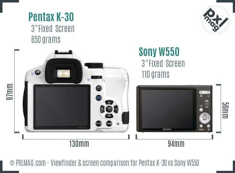 Pentax K-30 vs Sony W550 Screen and Viewfinder comparison Pentax K-30 vs Sony W550 Screen and Viewfinder comparison
