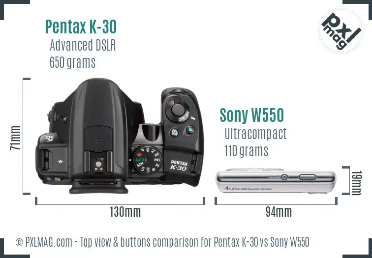 Pentax K-30 vs Sony W550 top view buttons comparison Pentax K-30 vs Sony W550 top view buttons comparison