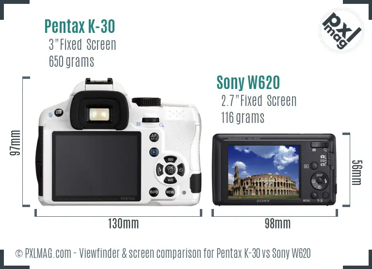 Pentax K-30 vs Sony W620 Screen and Viewfinder comparison Pentax K-30 vs Sony W620 Screen and Viewfinder comparison