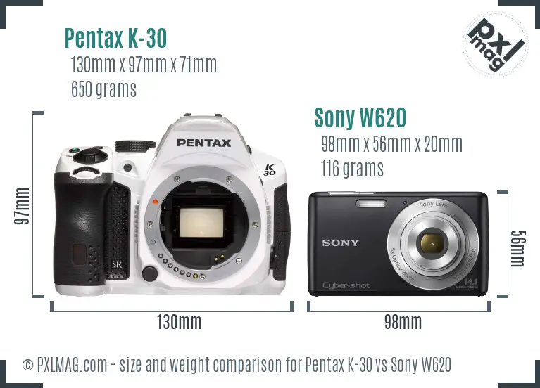 Pentax K-30 vs Sony W620 size comparison Pentax K-30 vs Sony W620 size comparison