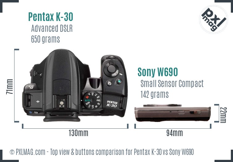 Pentax K-30 vs Sony W690 top view buttons comparison
