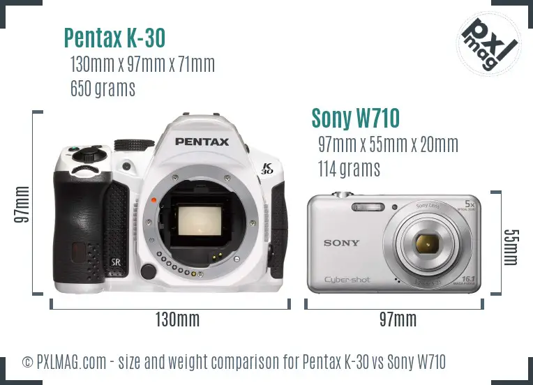 Pentax K-30 vs Sony W710 size comparison