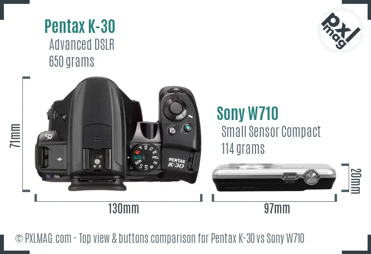 Pentax K-30 vs Sony W710 top view buttons comparison
