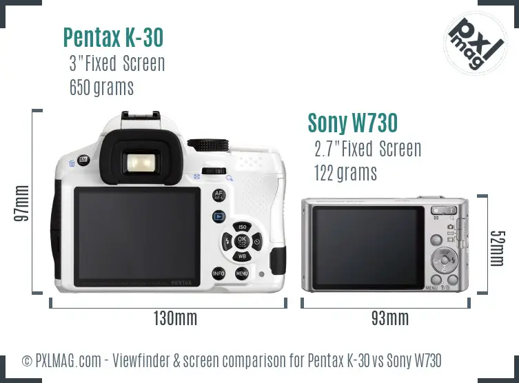 Pentax K-30 vs Sony W730 Screen and Viewfinder comparison