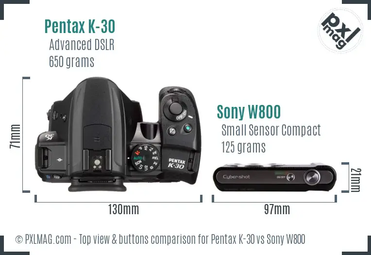 Pentax K-30 vs Sony W800 top view buttons comparison Pentax K-30 vs Sony W800 top view buttons comparison