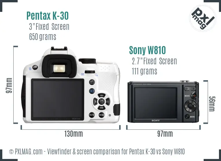 Pentax K-30 vs Sony W810 Screen and Viewfinder comparison