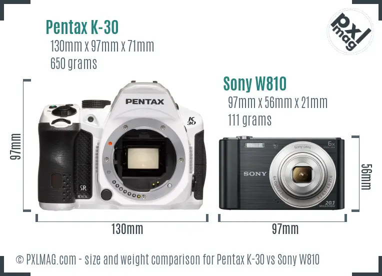 Pentax K-30 vs Sony W810 size comparison