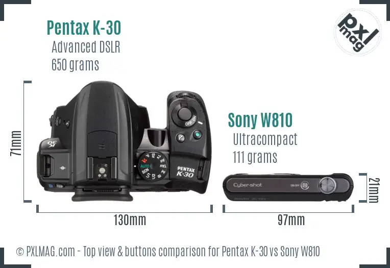 Pentax K-30 vs Sony W810 top view buttons comparison