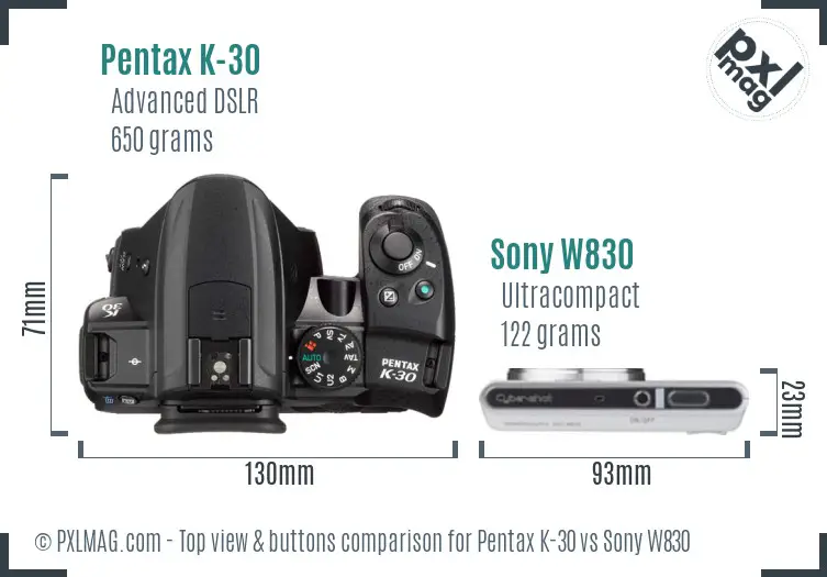 Pentax K-30 vs Sony W830 top view buttons comparison