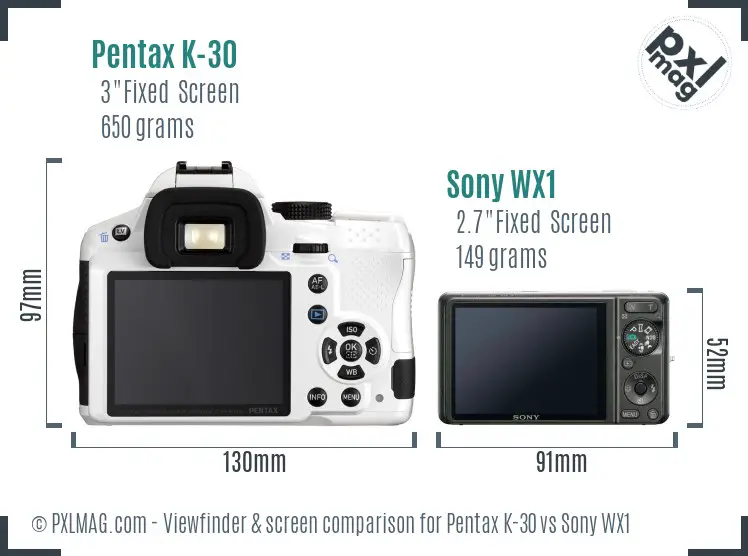 Pentax K-30 vs Sony WX1 Screen and Viewfinder comparison