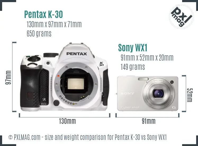 Pentax K-30 vs Sony WX1 size comparison