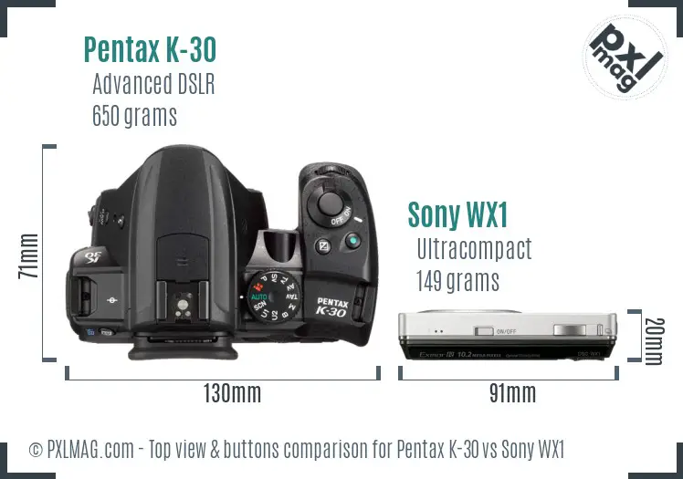 Pentax K-30 vs Sony WX1 top view buttons comparison